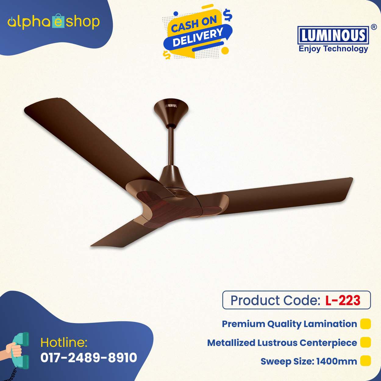 Luminous New York Brooklyn 56” Ceiling Fan (Mahogany ) L-223