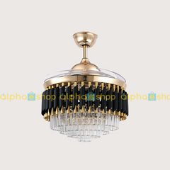 Luxury 42’’ Retractable Crystal Silent 3 Light Change LED Chandelier with Remote Invisible Blade Golden Crystal CF-615