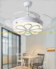 Luxury 42’’ Retractable Crystal Silent 3 Light Change LED Chandelier with Remote Invisible Blade Golden Crystal CF-617