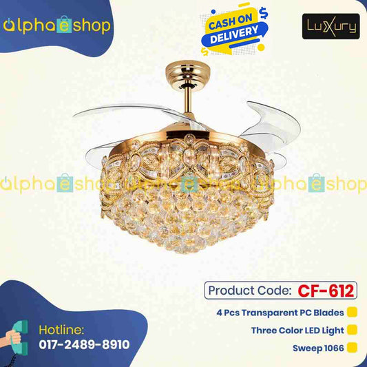 Luxury Chandelier 42'' Golden Crystal Underlight with Remote control Ceiling fan CF-612