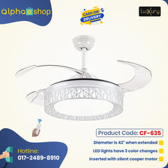 Luxury 42  Modern Retractable Silent 3 Light Remote Control Chandelier Ceiling fan  (Golden) CF - 635