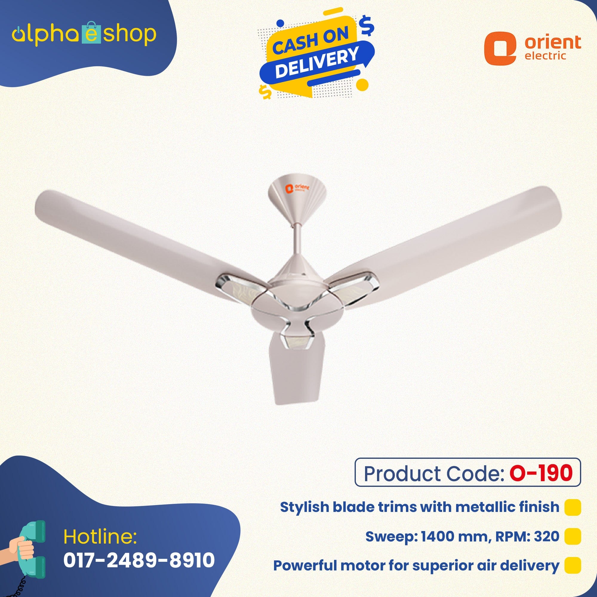 Orient Jazz Art  48'' Ceiling Fan White Chrome (O-190)