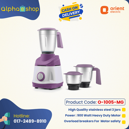 Orient KK Super 900W 3 Jars Mixer Grinder  (Purple/ White) O-1005-MG