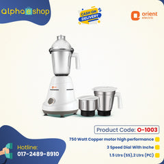 Orient Adele 750W  3 Jars Mixer Grinder  (White) O-1003