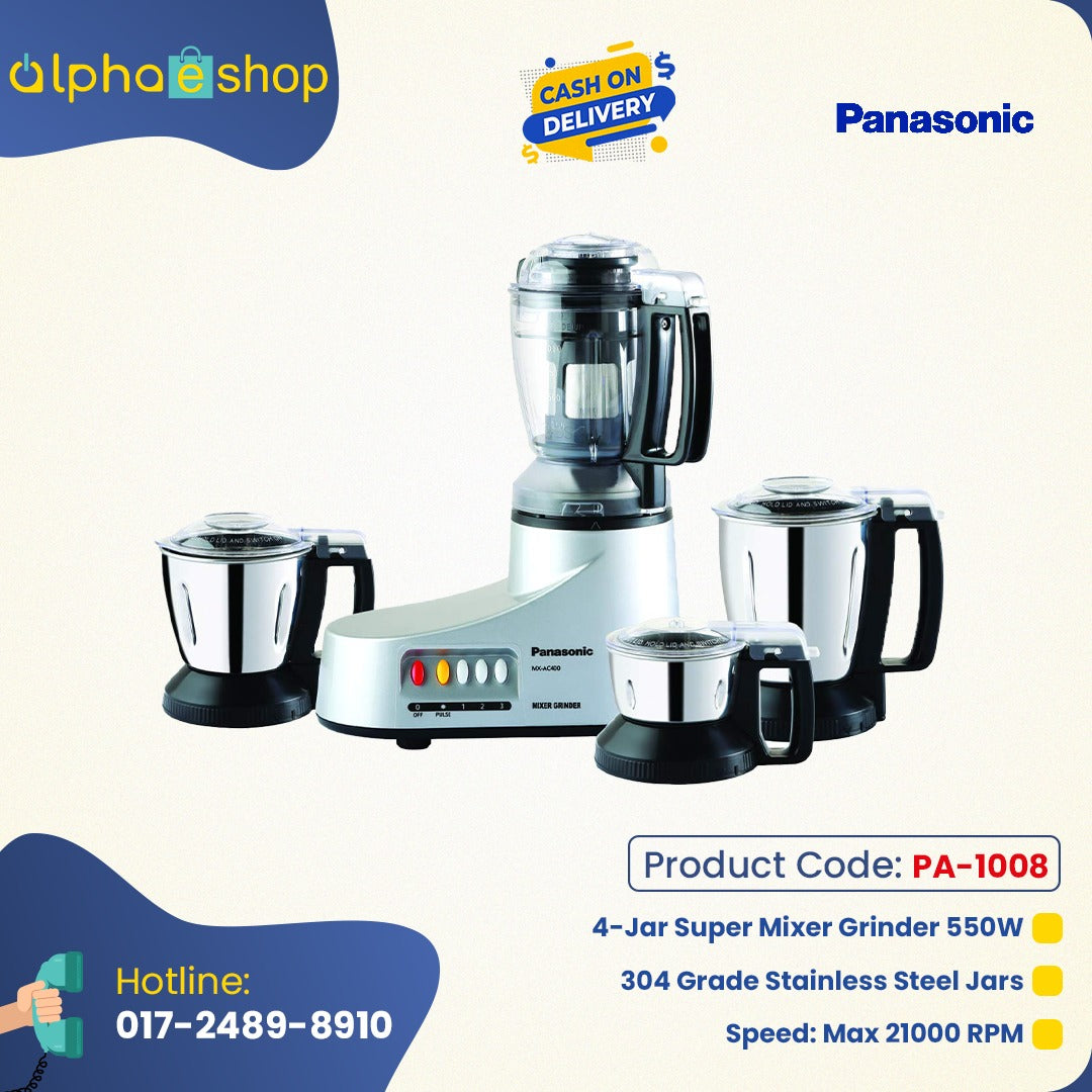 Panasonic MX-AC400  4 in 1  Super Mixer Grinder 550W  (Silver) PA-1008