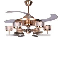 Qulik Q-6296 48 Inch Modern Chandelier Ceiling Fan - 4-Blade, LED Light, 3 Color Change, Remote Control (Golden)