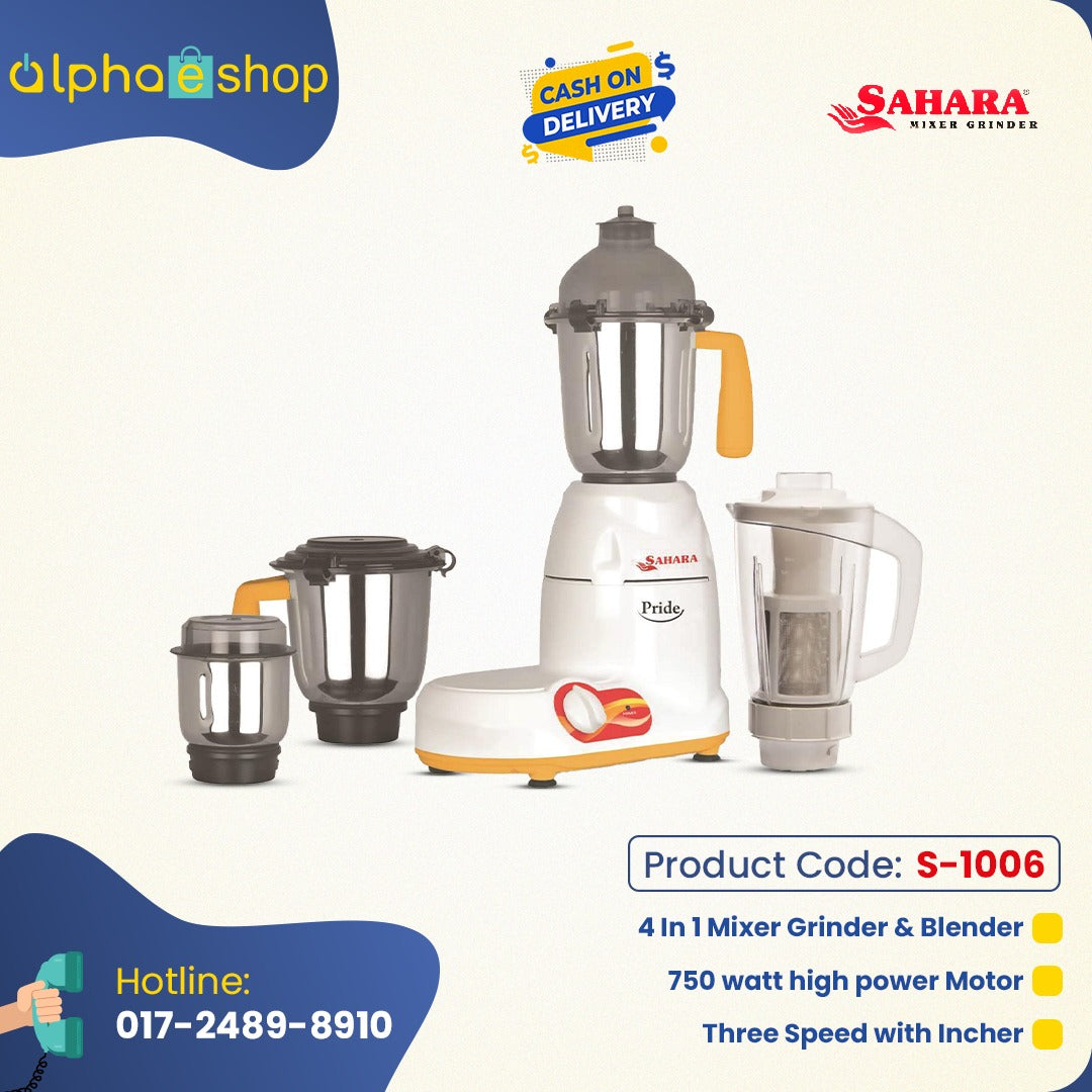 Sahara Pride 4 In 1 Mixer Grinder & Blender - 750W (White) S-1006