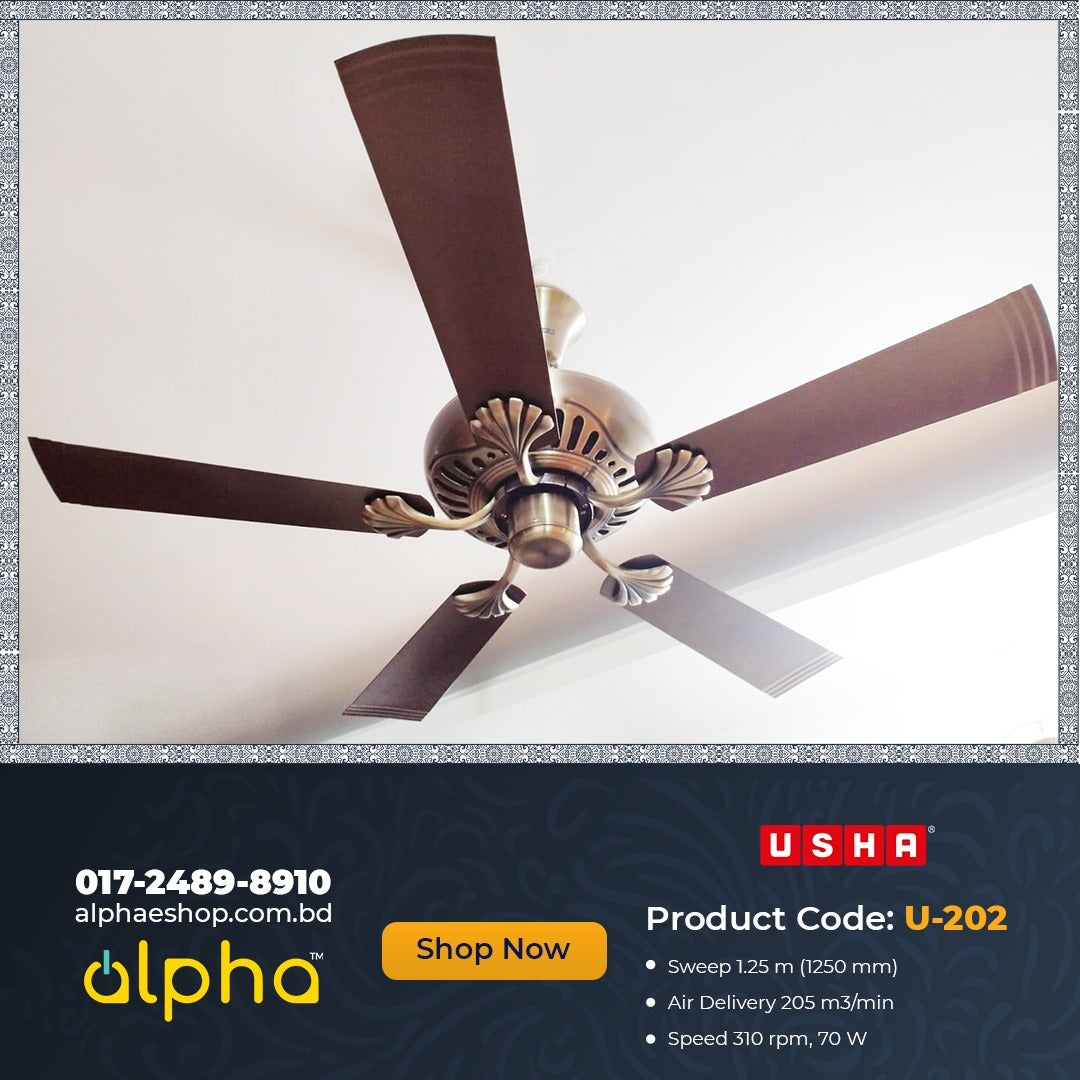 Usha Fontana Maple 50'' (Antique Brass) U-202 - Ceiling Fan - Best Ceiling Fan Price in Bangladesh  | Alphaeshop.store