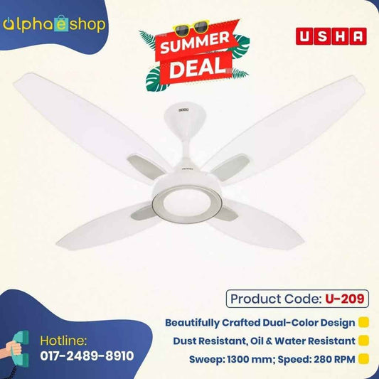 Usha Bloom Lily 52'' Ceiling fan (Sparkle White & Silver) U-209 - Ceiling Fan - Best Ceiling Fan Price in Bangladesh  | Alphaeshop.store