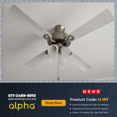 Usha Fontana Lotus 50'' ( White Steel) U-197 - Ceiling Fan - Best Ceiling Fan Price in Bangladesh  | Alphaeshop.store