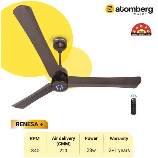 Atomberg Renesa + 48" 35W BLDC motor Energy Saving Anti-Dust Speed Indicator Light Ceiling Fan with Remote Control  ( Earth Brown )  AT-121